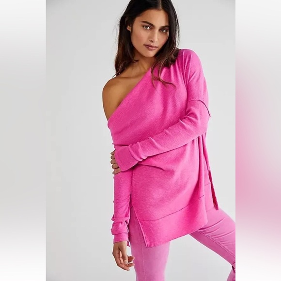 Free People Get Together Long Sleeve Slouchy Top Dancing Queen off shoulder - Picture 1 of 11